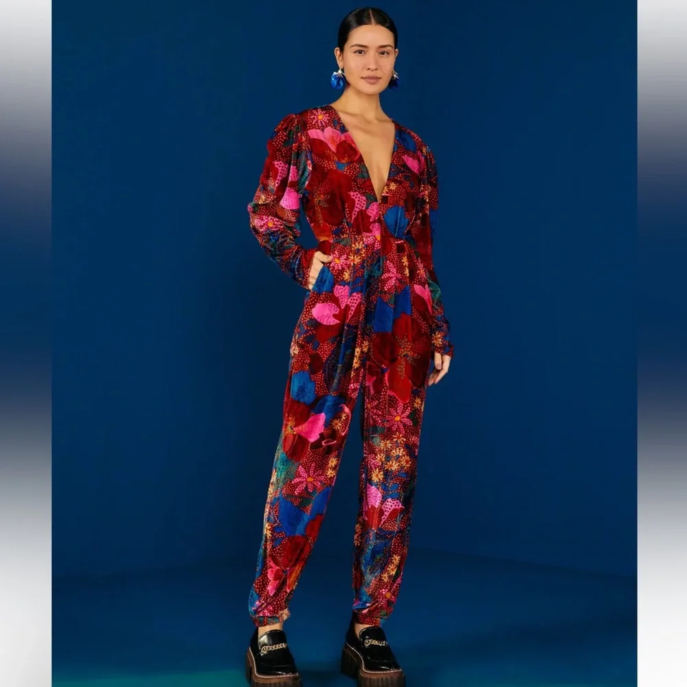 Farm Rio Red Wild Life Jumpsuit NWT